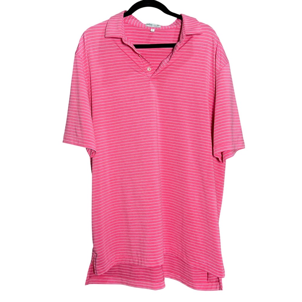 Peter Millar Summer Comfort Pink with White Stripes Golf Polo Size XL w/ logo
